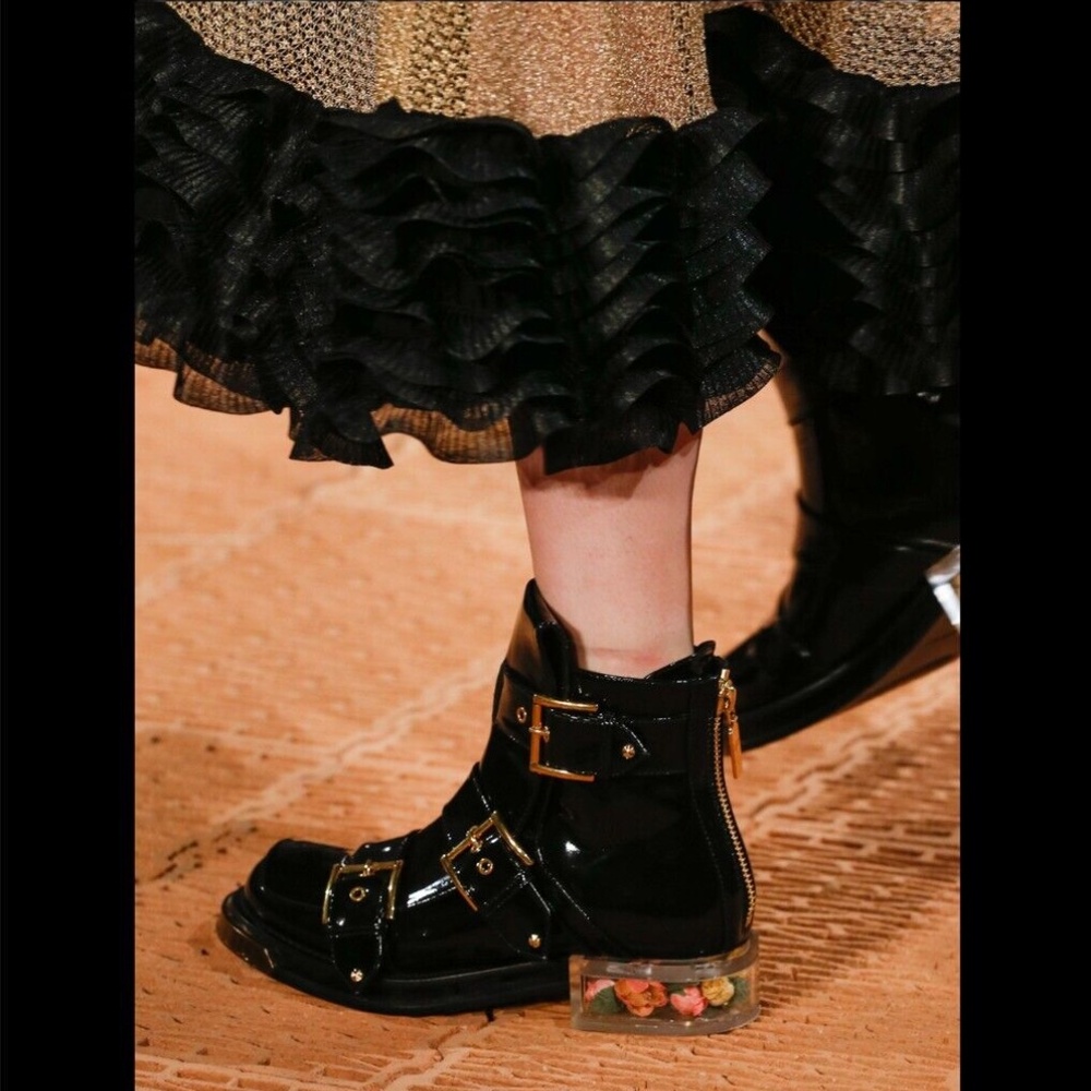 Alexander McQueen buckle boots booties with flower petal rosebud heels 38/8/7.5 - Picture 6 of 8